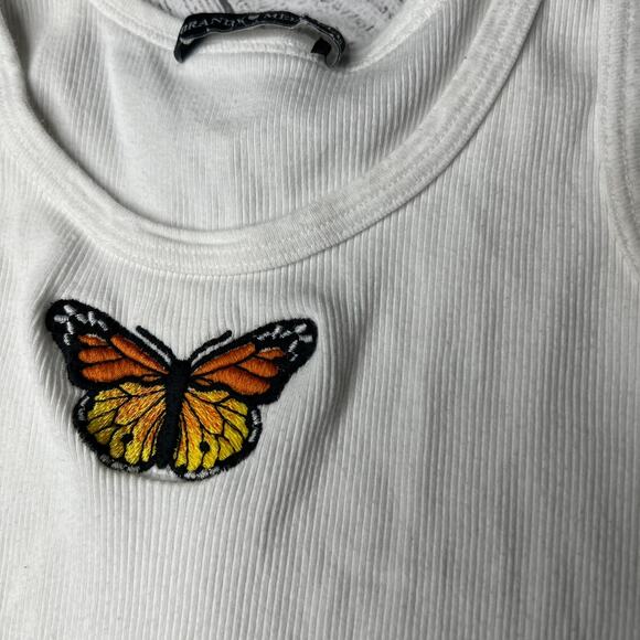 Brandy Melville Butterfly Embroidered White Ribbed Basic Tank Top Size Small - Picture 4 of 7